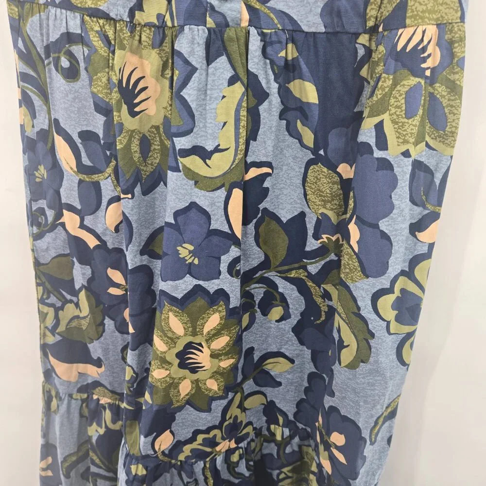 Rachel Zoe Blue Green Cotton Floral Collared Maxi Dress NWOT Size XS